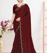 Maroon sequin embellished work two tone satin silk saree