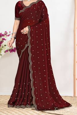 Maroon sequin embellished work two tone satin silk saree 4