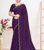 Purple sequin embellished work two tone satin silk saree
