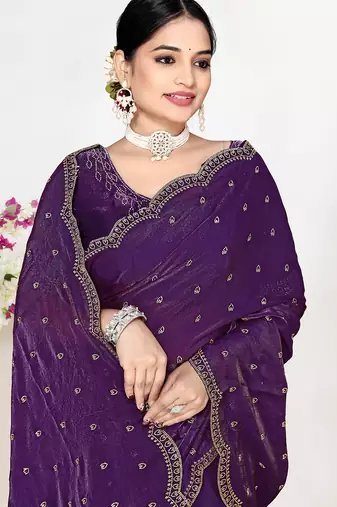 Purple sequin embellished work two tone satin silk saree