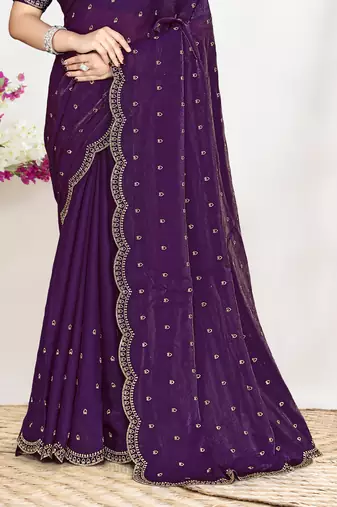 Purple sequin embellished work two tone satin silk saree