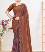 Rust sequin embellished work two tone satin silk saree