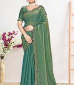 Green sequin embellished work two tone satin silk saree
