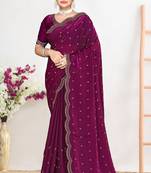 Wine sequin embellished work two tone satin silk saree