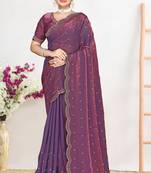 Purple sequin embellished work two tone satin silk saree