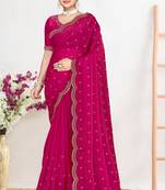 Magenta sequin embellished work two tone satin silk saree