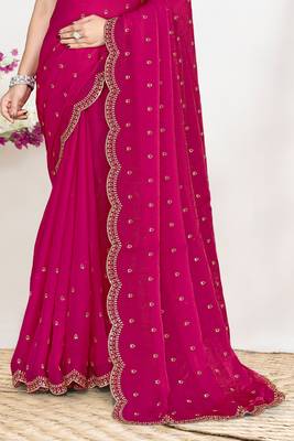 Magenta sequin embellished work two tone satin silk saree 4