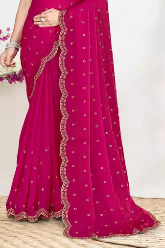 Magenta sequin embellished work two tone satin silk saree