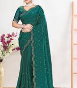Green sequin embellished work two tone satin silk saree