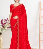 Red sequin embellished work two tone satin silk saree