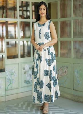 Floral printed cotton round neck white co-ord set 2