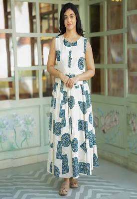Floral printed cotton round neck white co-ord set 3