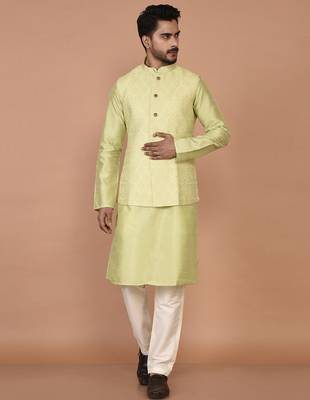 Men's woven design floral jacquard kurta jacket set 1