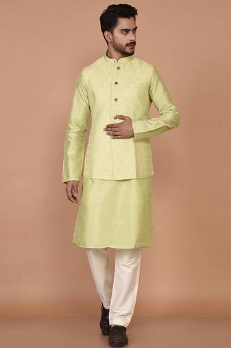 Men's woven design floral jacquard kurta jacket set