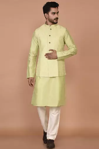Men's woven design floral jacquard kurta jacket set