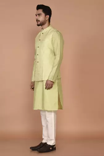 Men's woven design floral jacquard kurta jacket set