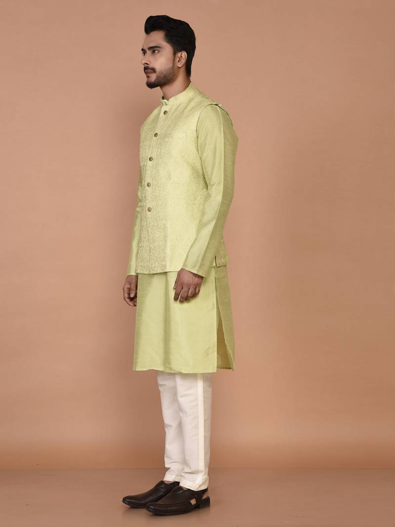 Men's woven design floral jacquard kurta jacket set