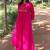 Floral embroidered cotton round neck pink kurta & trouser set