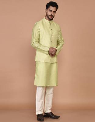 Men's woven design floral jacquard kurta jacket set 3
