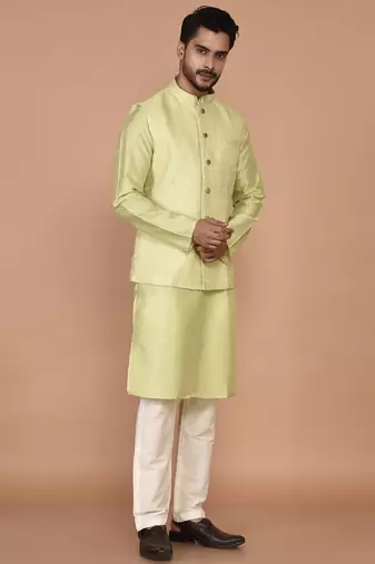 Men's woven design floral jacquard kurta jacket set