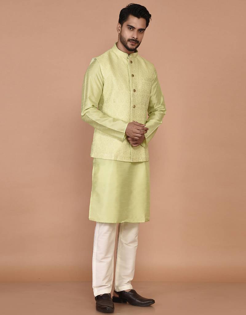 Men's woven design floral jacquard kurta jacket set