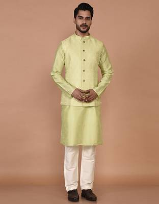 Men's woven design floral jacquard kurta jacket set 4