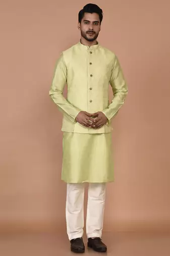 Men's woven design floral jacquard kurta jacket set