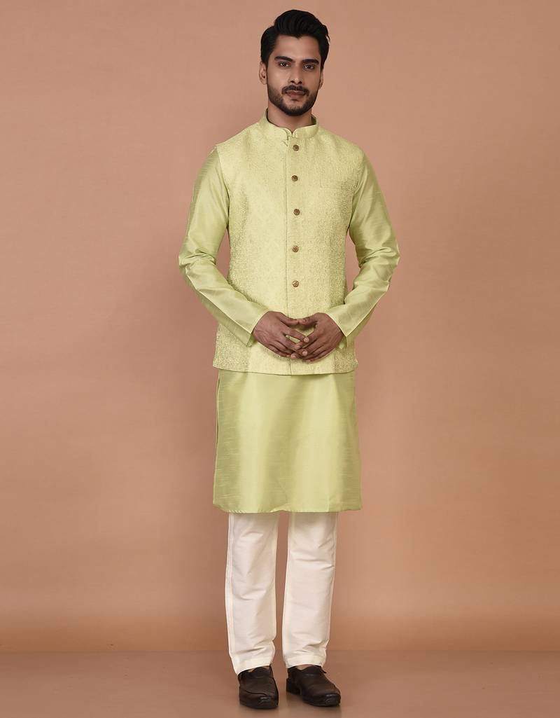 Men's woven design floral jacquard kurta jacket set
