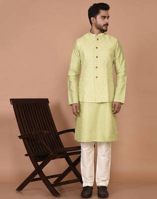Men's woven design floral jacquard kurta jacket set 5