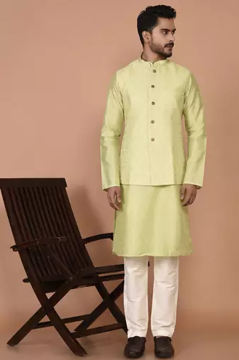 Men's woven design floral jacquard kurta jacket set