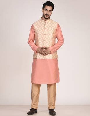 Men's woven design floral jacquard kurta jacket set 1