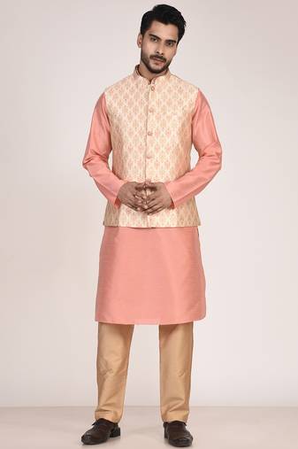 Men's woven design floral jacquard kurta jacket set