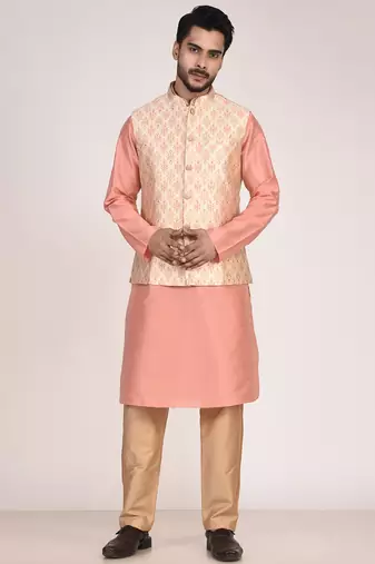 Men's woven design floral jacquard kurta jacket set