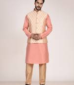 Men's woven design floral jacquard kurta jacket set