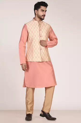 Men's woven design floral jacquard kurta jacket set