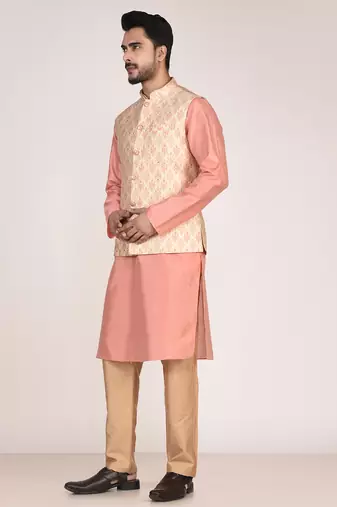 Men's woven design floral jacquard kurta jacket set