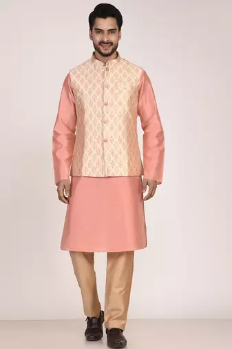 Men's woven design floral jacquard kurta jacket set