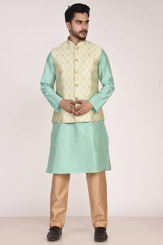 Men's woven design floral jacquard kurta jacket set