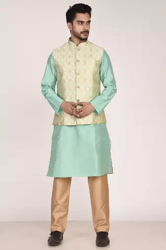 Men's woven design floral jacquard kurta jacket set
