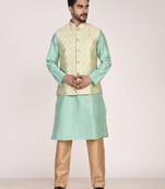 Men's woven design floral jacquard kurta jacket set