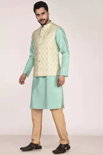 Men's woven design floral jacquard kurta jacket set