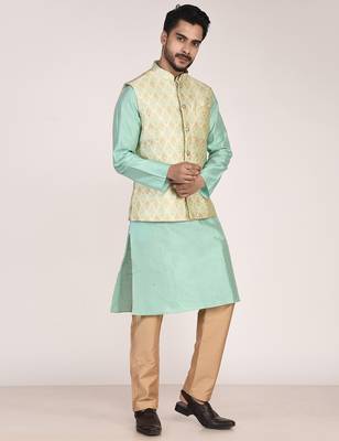 Men's woven design floral jacquard kurta jacket set 3