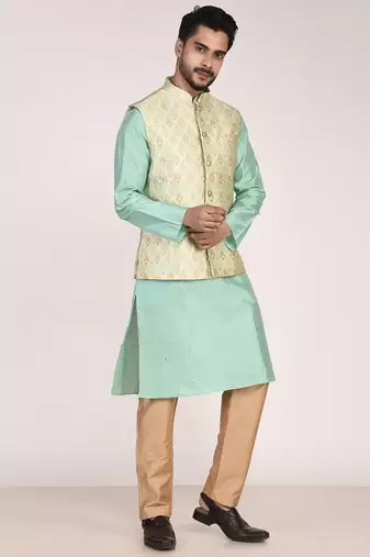 Men's woven design floral jacquard kurta jacket set