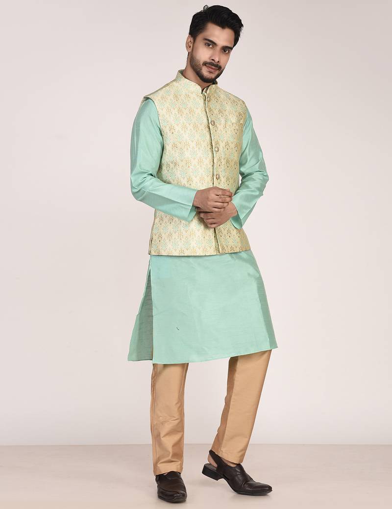 Men's woven design floral jacquard kurta jacket set