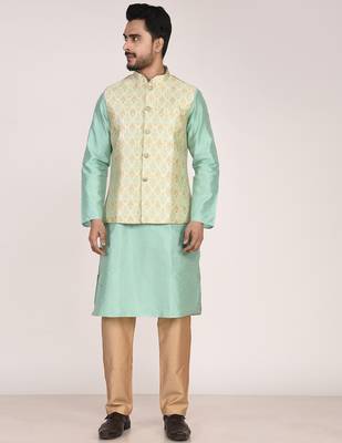 Men's woven design floral jacquard kurta jacket set 4