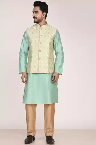 Men's woven design floral jacquard kurta jacket set