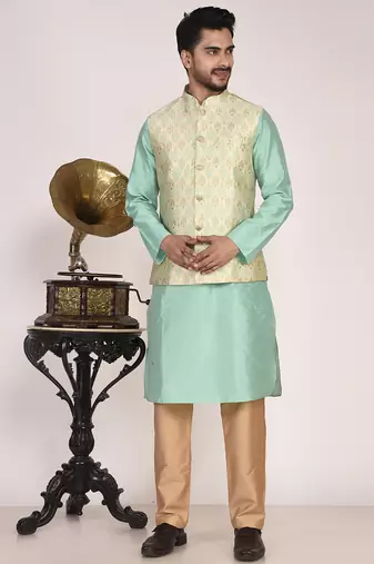 Men's woven design floral jacquard kurta jacket set