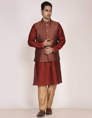 Men's woven design  jacquard kurta jacket set 1