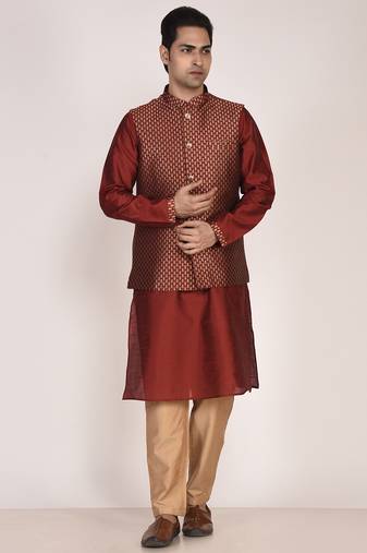 Men's woven design  jacquard kurta jacket set