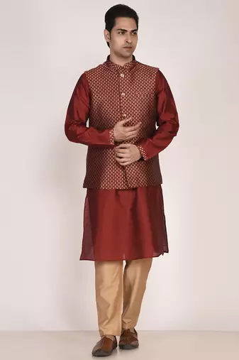 Men's woven design  jacquard kurta jacket set